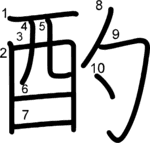 kanji stroke order for 酌