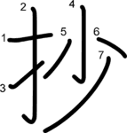 kanji stroke order for 抄