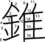 kanji stroke order for 錐