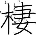 kanji stroke order for 棲