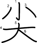 kanji stroke order for 尖