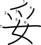 kanji stroke order for 妥