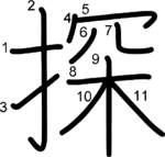 kanji stroke order for 探