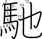 kanji stroke order for 馳