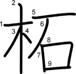 kanji stroke order for 柘