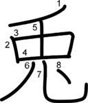 kanji stroke order for 兎