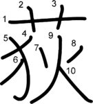 kanji stroke order for 荻