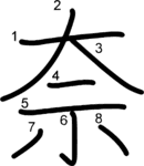 kanji stroke order for 奈