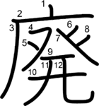 kanji stroke order for 廃