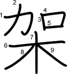 kanji stroke order for 架