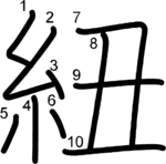 kanji stroke order for 紐