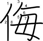 kanji stroke order for 侮