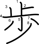 kanji stroke order for 歩