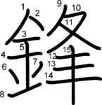 kanji stroke order for 鋒