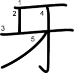 kanji stroke order for 牙