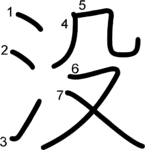 kanji stroke order for 没