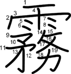kanji stroke order for 霧