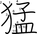 kanji stroke order for 猛