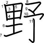 kanji stroke order for 野