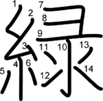 kanji stroke order for 緑