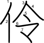 kanji stroke order for 伶
