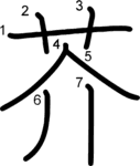 kanji stroke order for 芥