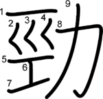 kanji stroke order for 勁