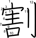 kanji stroke order for 割