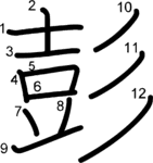 kanji stroke order for 彭