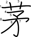 kanji stroke order for 茅
