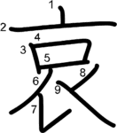 kanji stroke order for 哀