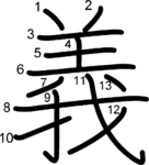 kanji stroke order for 義