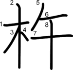 kanji stroke order for 杵