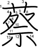 kanji stroke order for 蔡
