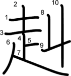 kanji stroke order for 赳