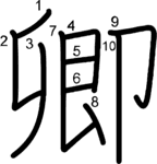 kanji stroke order for 卿