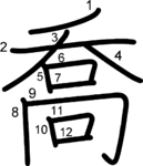 kanji stroke order for 喬