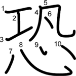 kanji stroke order for 恐