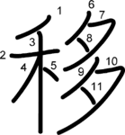 kanji stroke order for 移