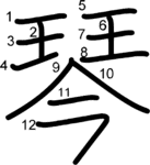 kanji stroke order for 琴