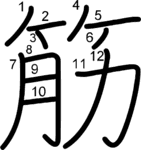 kanji stroke order for 筋