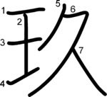 kanji stroke order for 玖