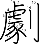 kanji stroke order for 劇