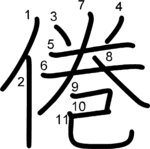 kanji stroke order for 倦