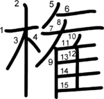 kanji stroke order for 権