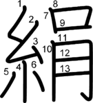 kanji stroke order for 絹