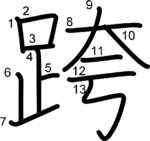 kanji stroke order for 跨