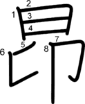 kanji stroke order for 昂